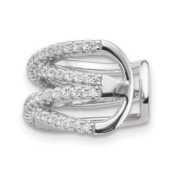 Sterling Silver Rhodium-plated Polished CZ Double 'X' Single Cuff Earring - Picture 2 of 4